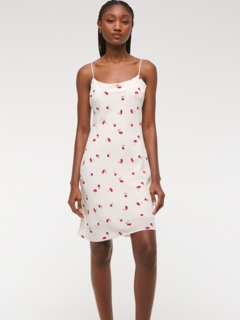 NWT Abercrombie & Fitch Cherry-Print Slip Knee-Length Dress In White - M